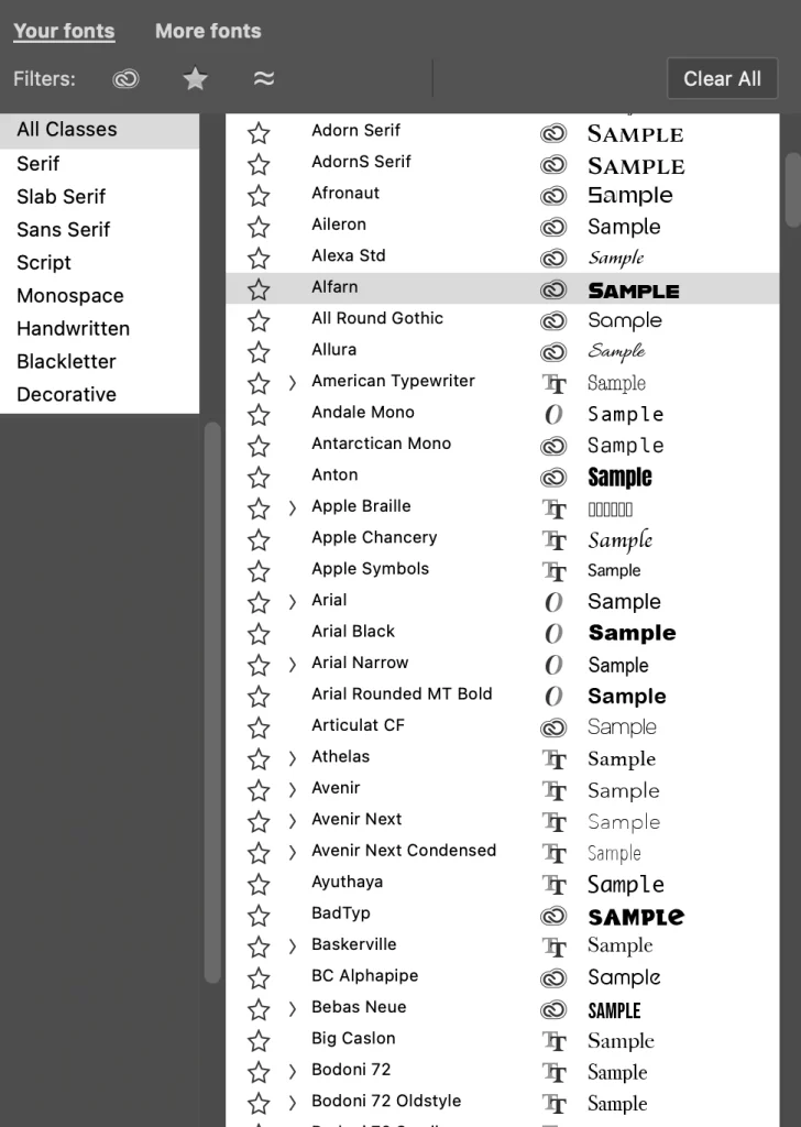 Font types in Photoshop