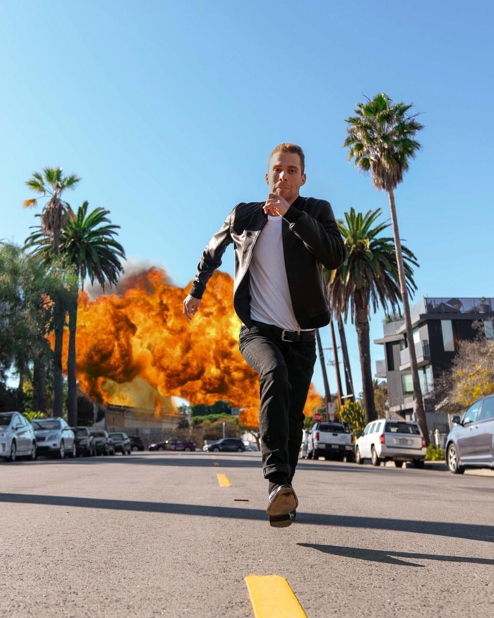 cgi man running from explosion