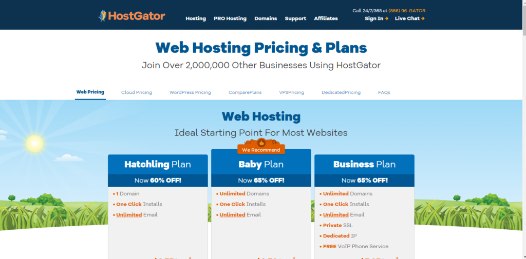 hostgator web hosting page