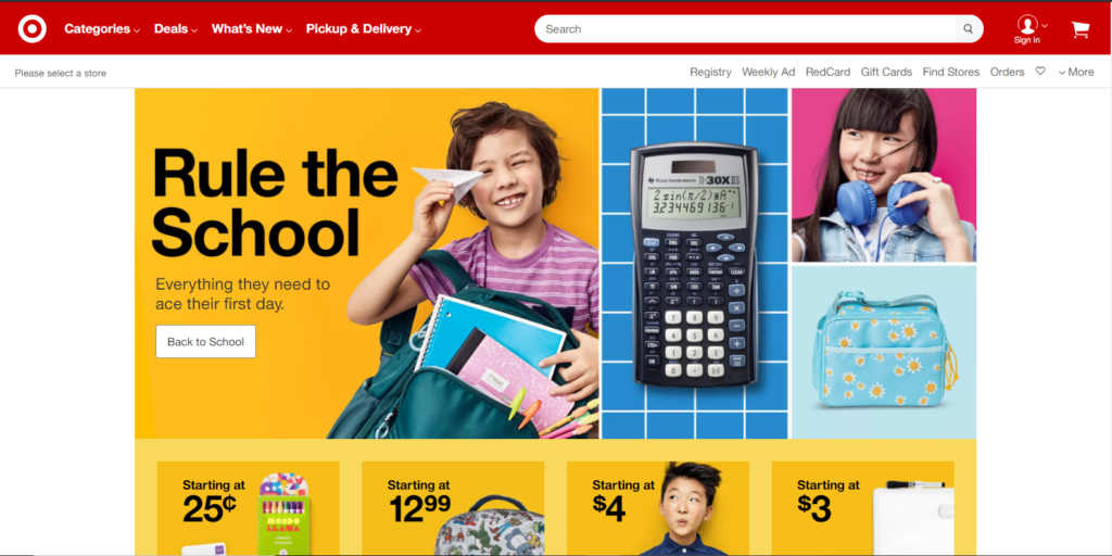 Target ecommerce site homepage