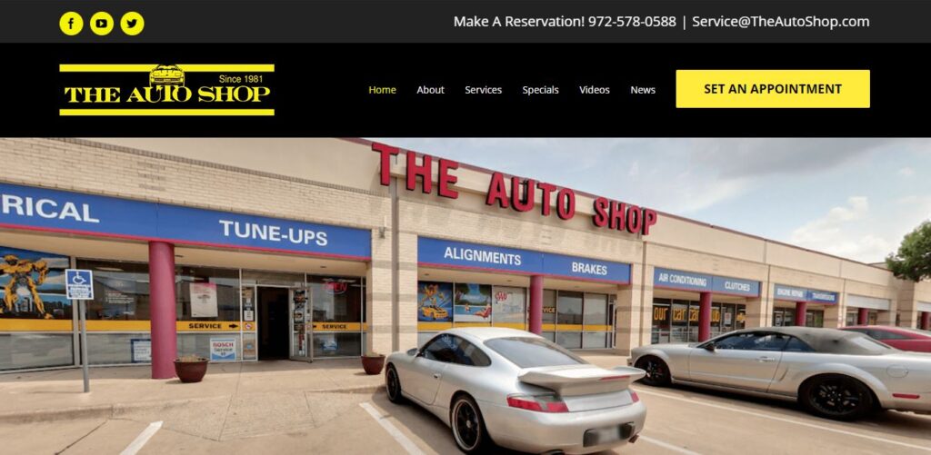 The auto shop website page