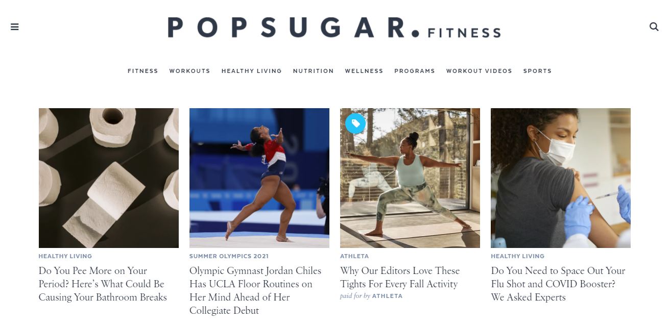 Popsugar Fitness homepage