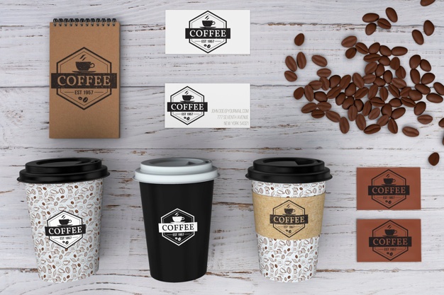 Coffee cups with business card
