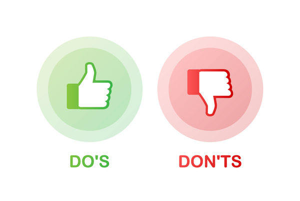 Do's and Don'ts like thumbs up or down. flat simple thumb up sym