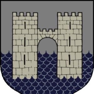 House Frey logo featuring two fortified towers connected via bridge, over a river channel