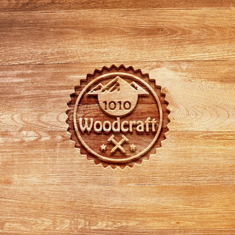1010 Woodcraft logo in wood using carving and laser engraving