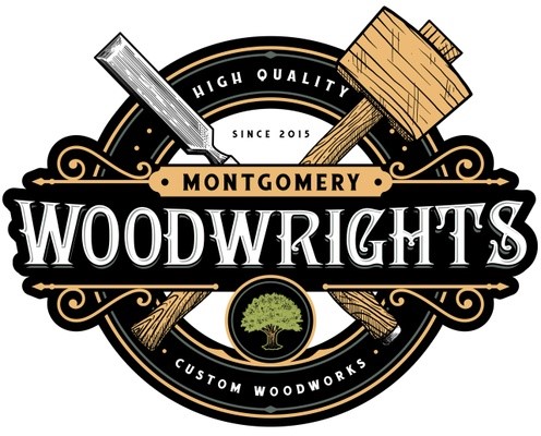 Montgomery Woodwrights logo with a chisel and wood hammer