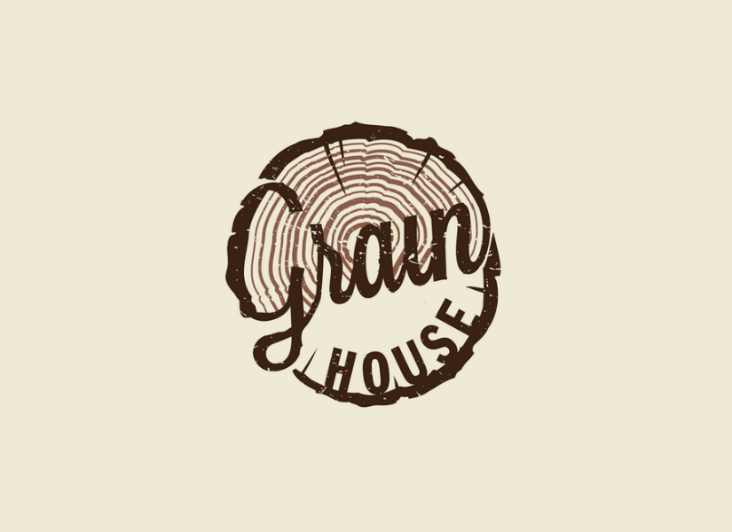 Grain House logo wordmark over stylized log illustration