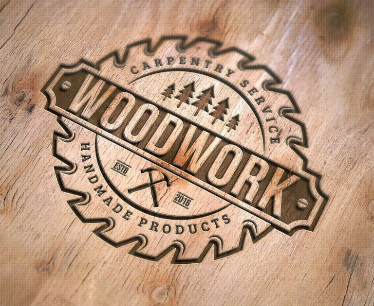 Woodwork Handmade logo using carving and laser engraving