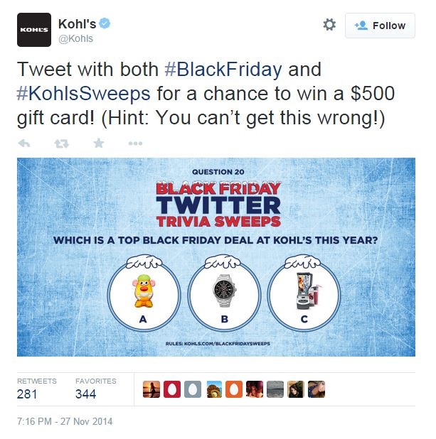 Kohl’s Black Friday Twitter campaign 2014