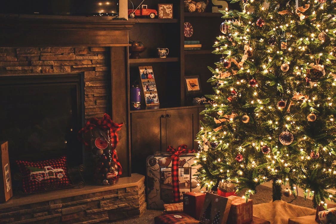 Family Christmas tree with gifts