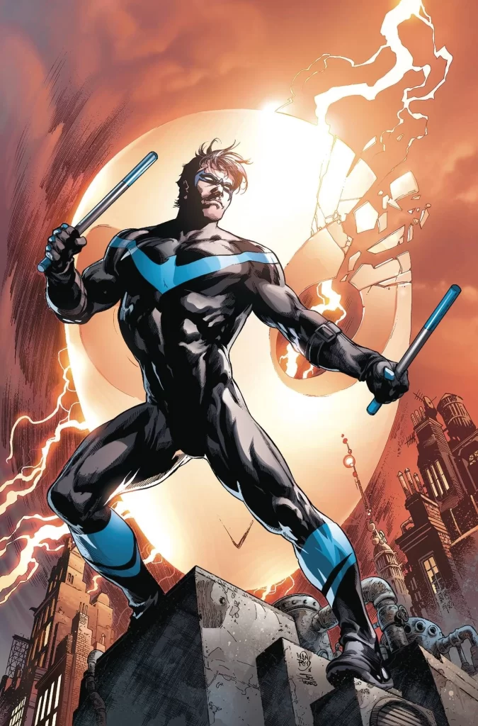 Modern Nightwing logo and suit