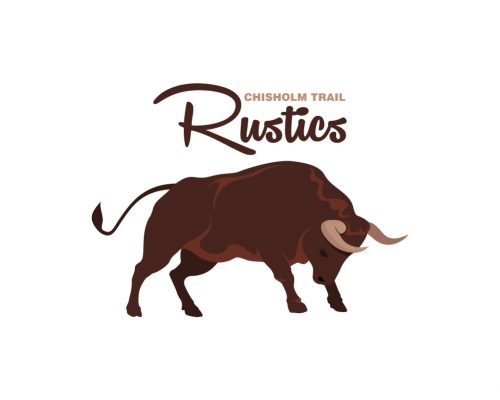 Chisholm Trail Rustics logo with a brown charging bull